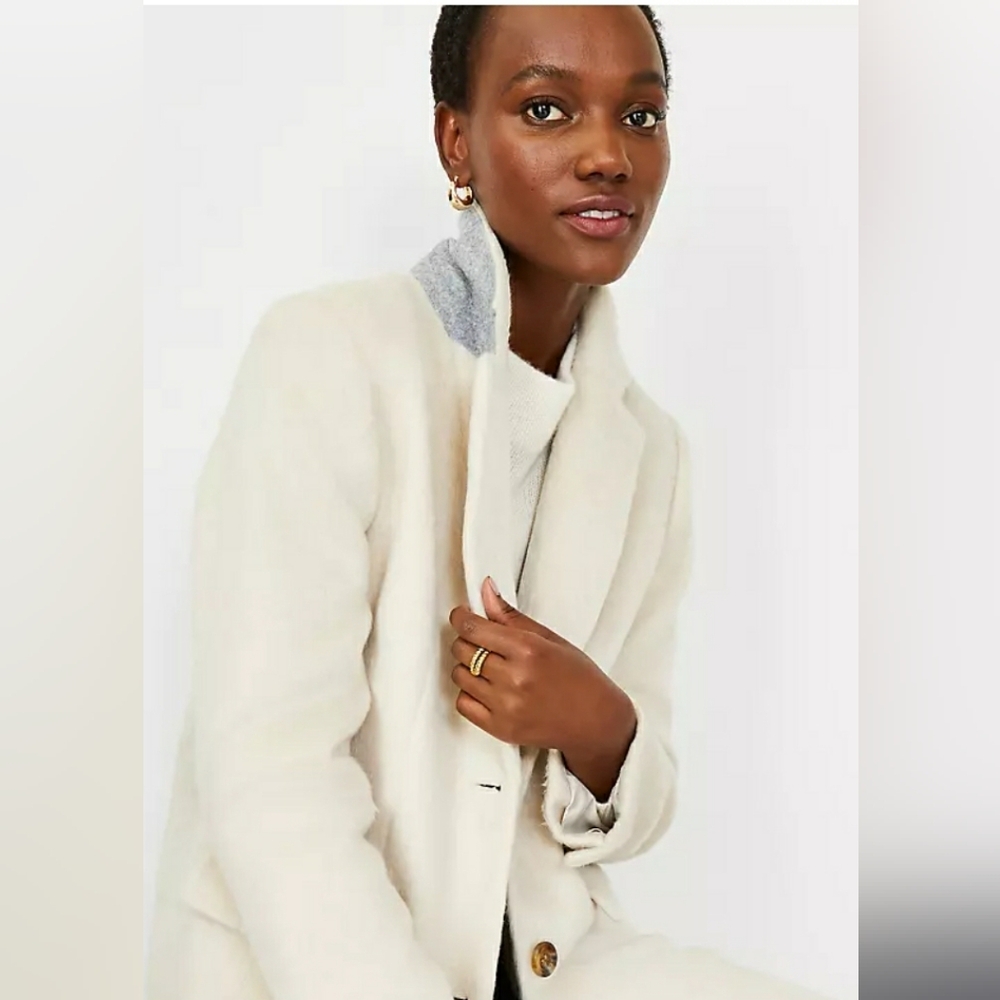 Ann Taylor Chesterfield Faux Fur Cream Trench Long Dress Coat - Picture 4 of 9